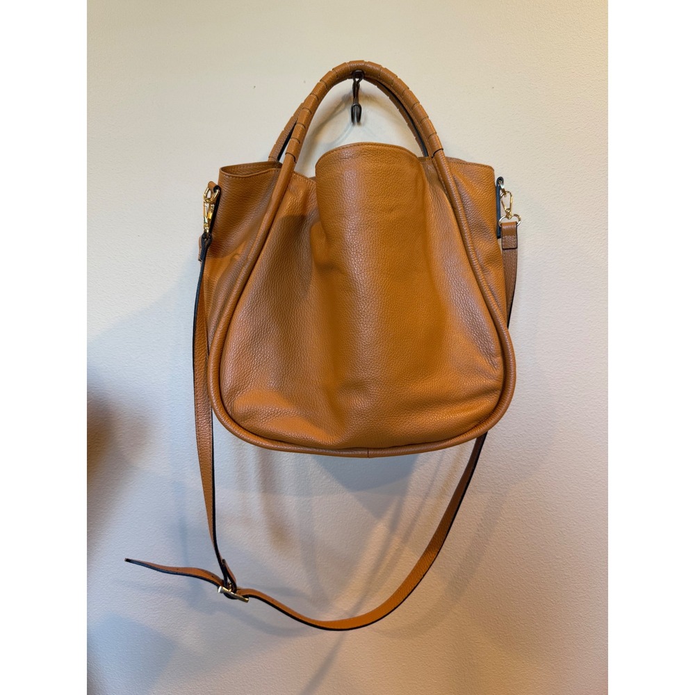 Leather Tote Bag Shoulder Bag with Crossbody Strap Made in Italy Brown